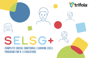 colorful line illustration for SELSG+ complete social emotional learning program for k-3 educators
