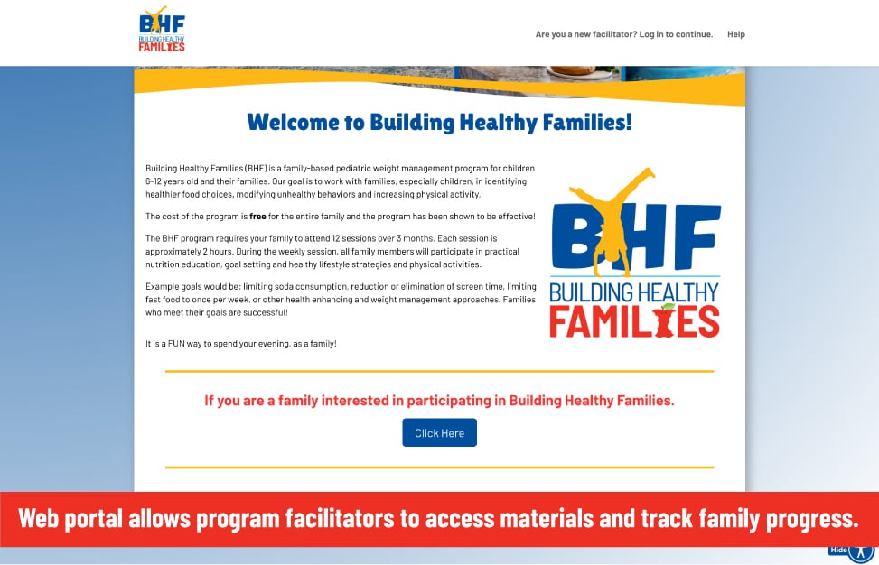 Web portal allows program facilitators to access materials and track family progress.