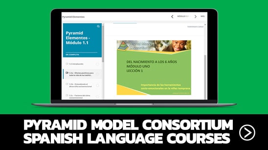 Laptop with Pyramid Model Consortium Spanish Language Courses on screen