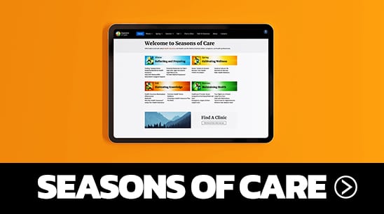 Tablet showing the Seasons of Care website on screen.