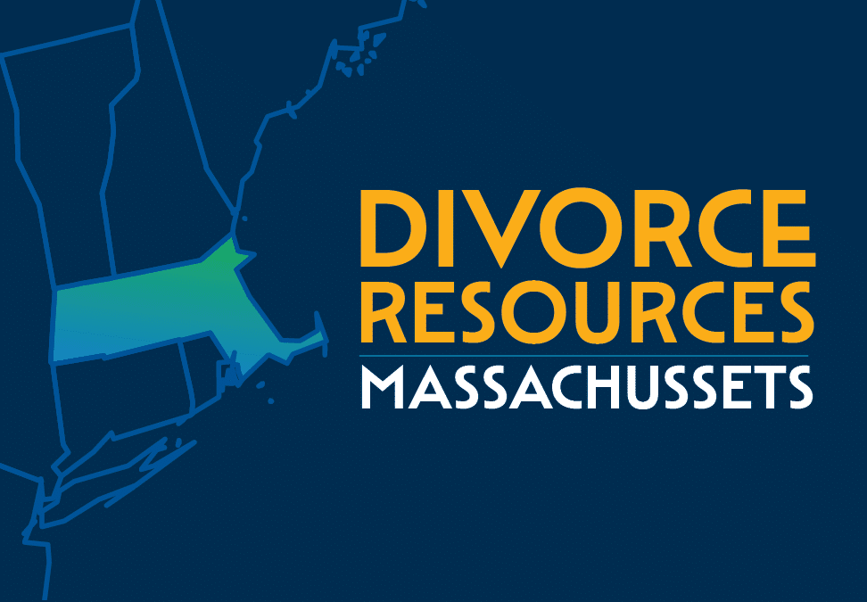 Map of Massachusetts highlighted with text reading ‘Divorce Resources Massachusetts’